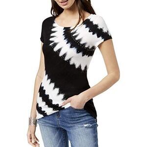 INC Tie-Dyed Studded Top Deep Black S
